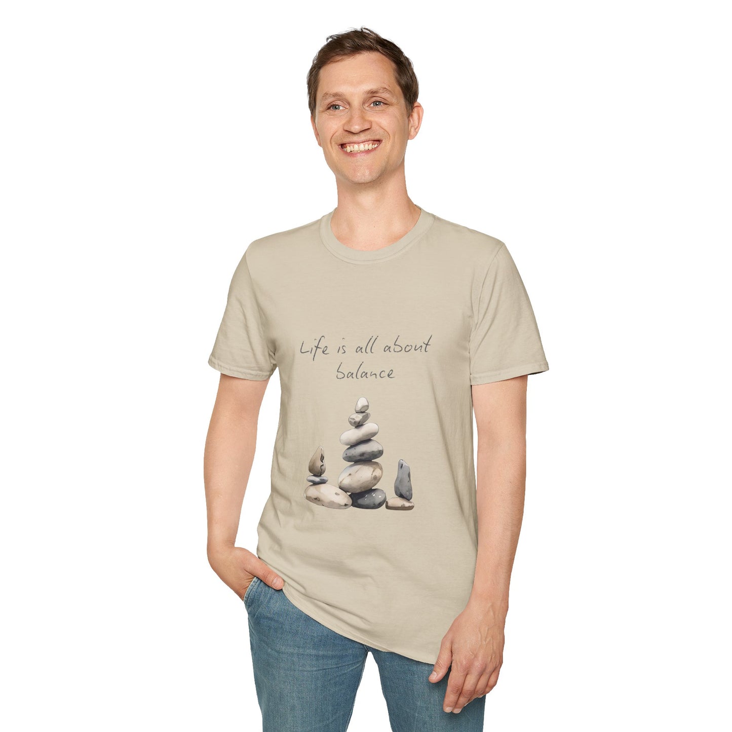 Unisex Softstyle T-Shirt - "Life is all about Balance" Design - Perfect for Mindfulness and Relaxation