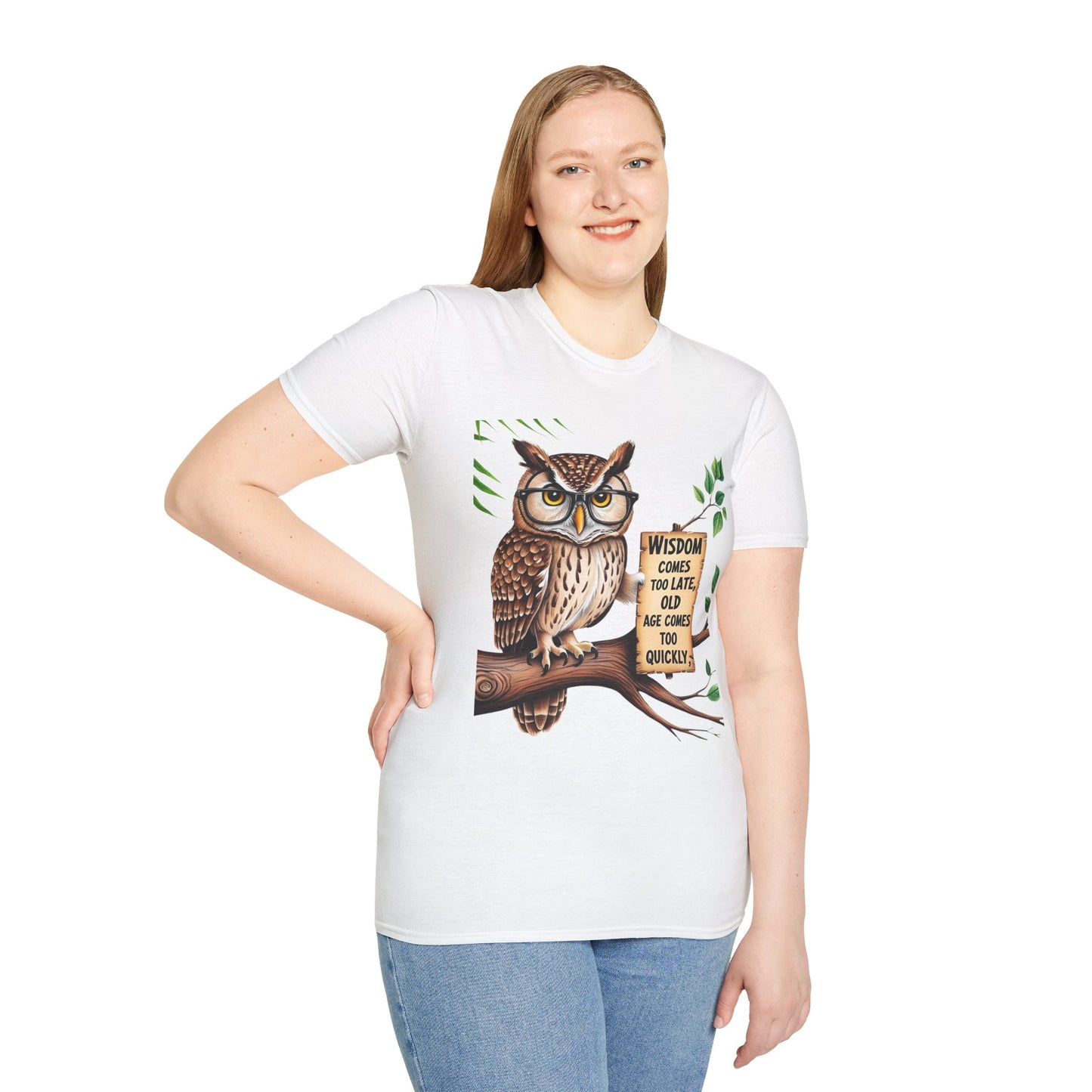 Wisdom Owl Unisex Softstyle T-Shirt - Inspirational Nature Tee