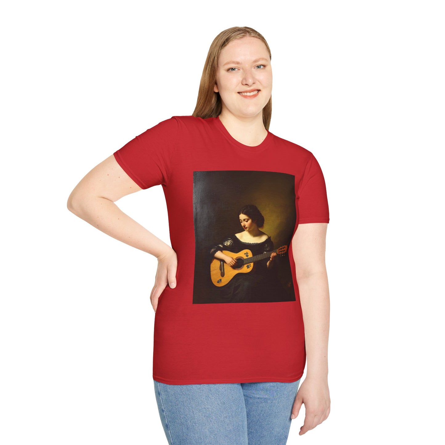 Artistic Guitarist Softstyle T-Shirt - Elegant Vintage Design