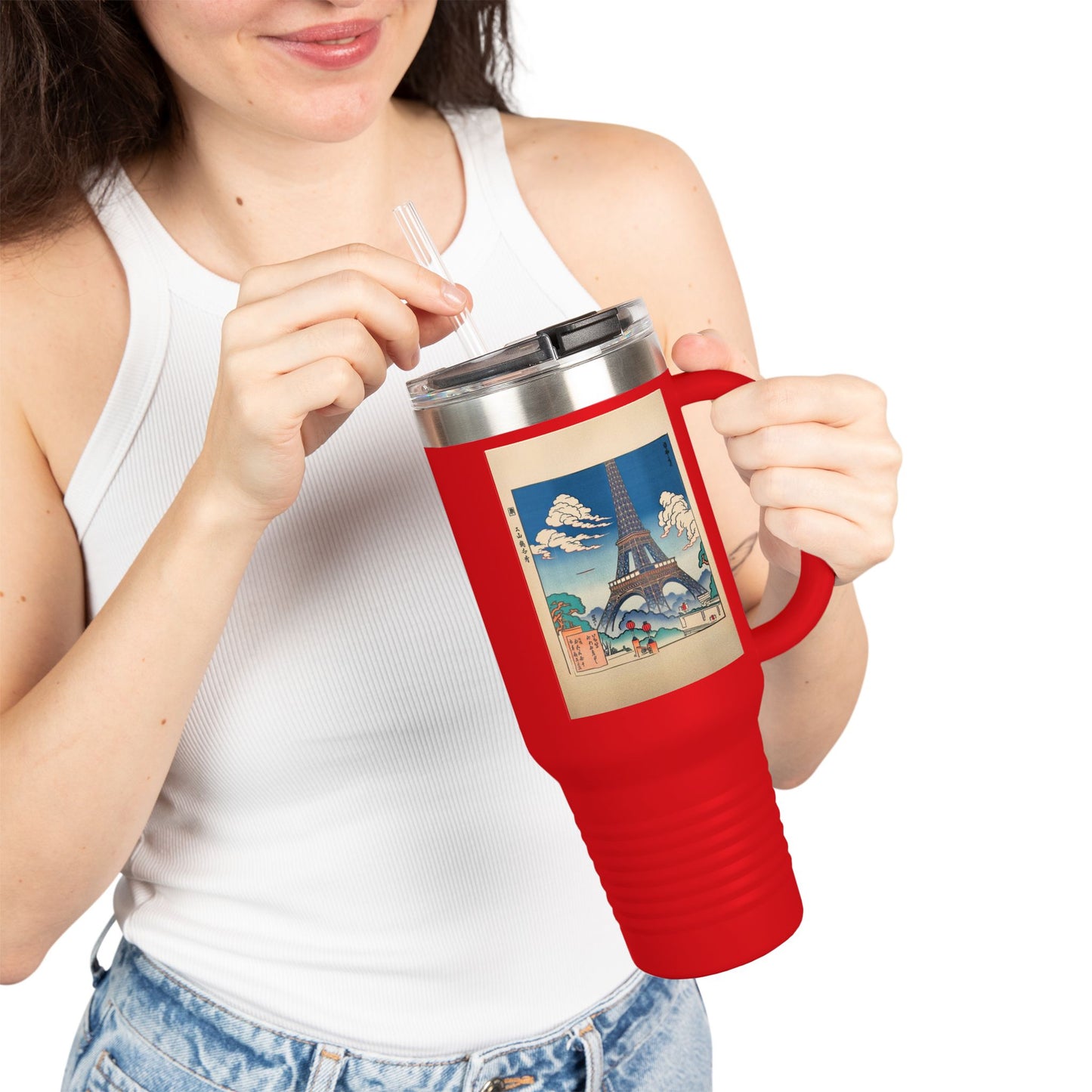 Vintage-Inspired Insulated Travel Mug - 40oz with Iconic Landmarks
