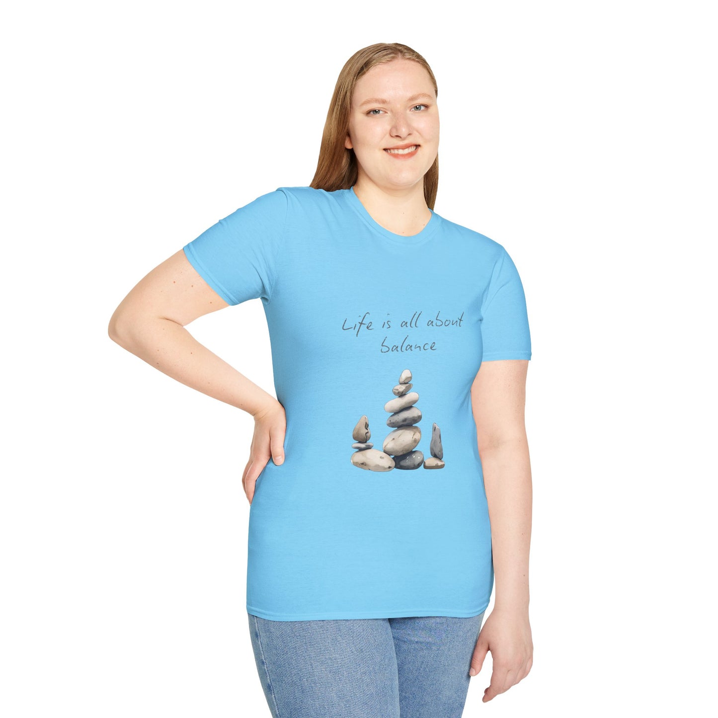 Unisex Softstyle T-Shirt - "Life is all about Balance" Design - Perfect for Mindfulness and Relaxation