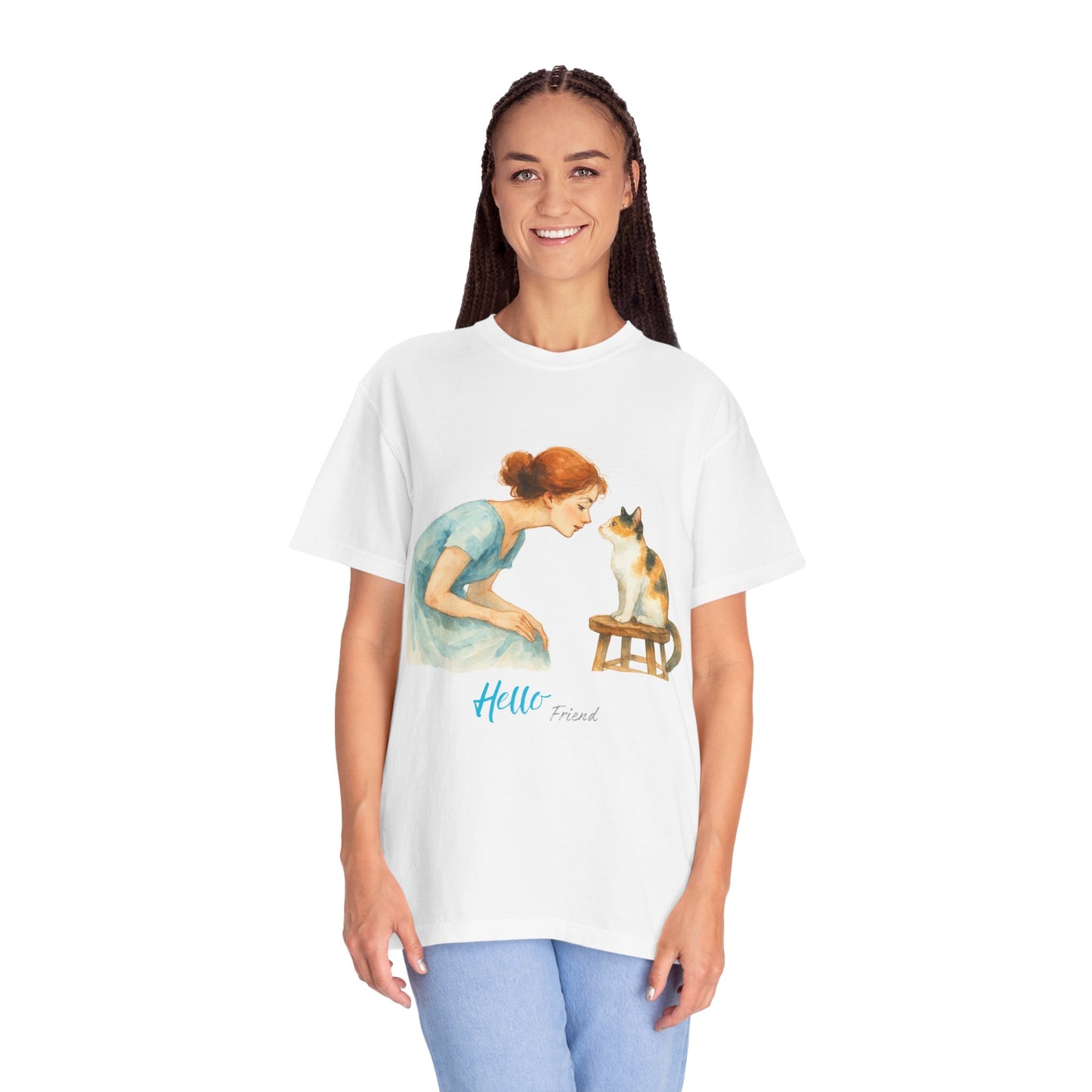 Hello Friend Cat Lover T-Shirt - Unisex Garment-Dyed Tee