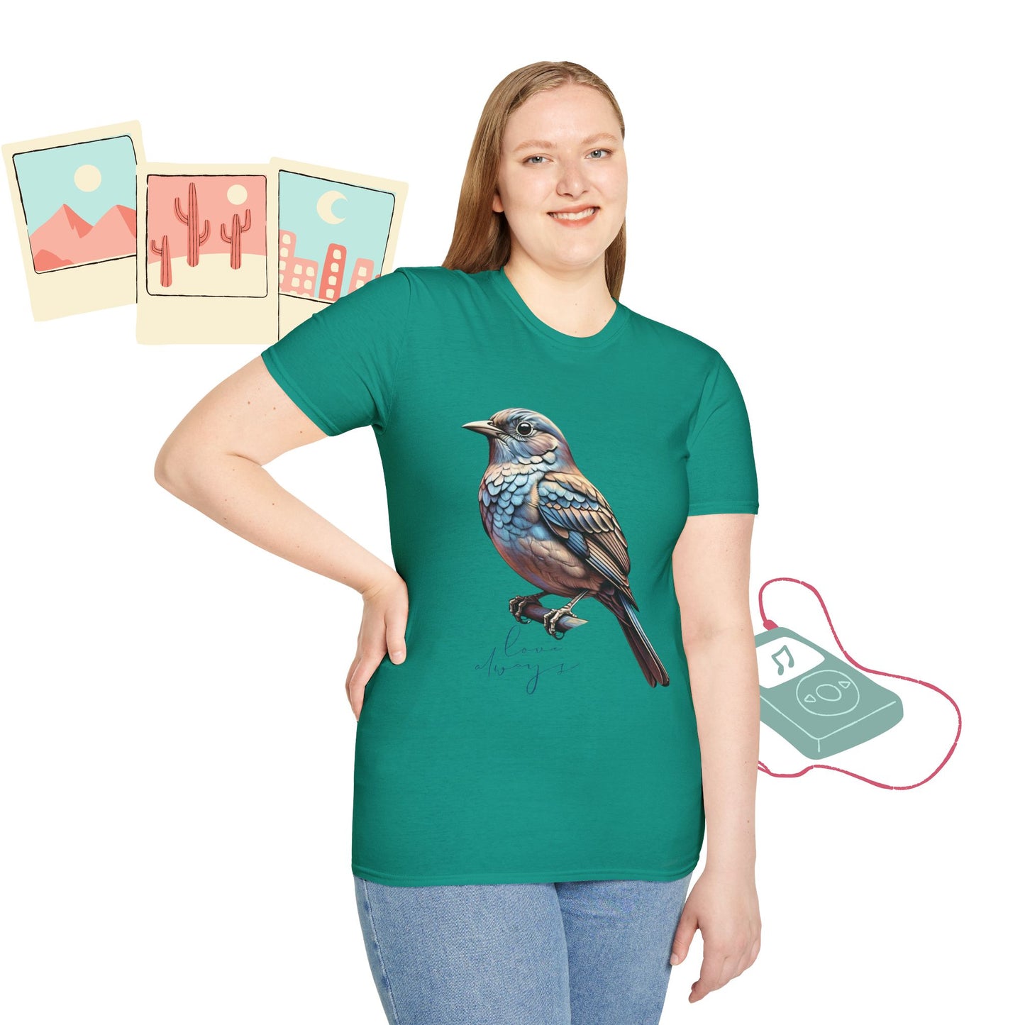 Nature-Inspired Bird Graphic T-Shirt for Soft Comfort
