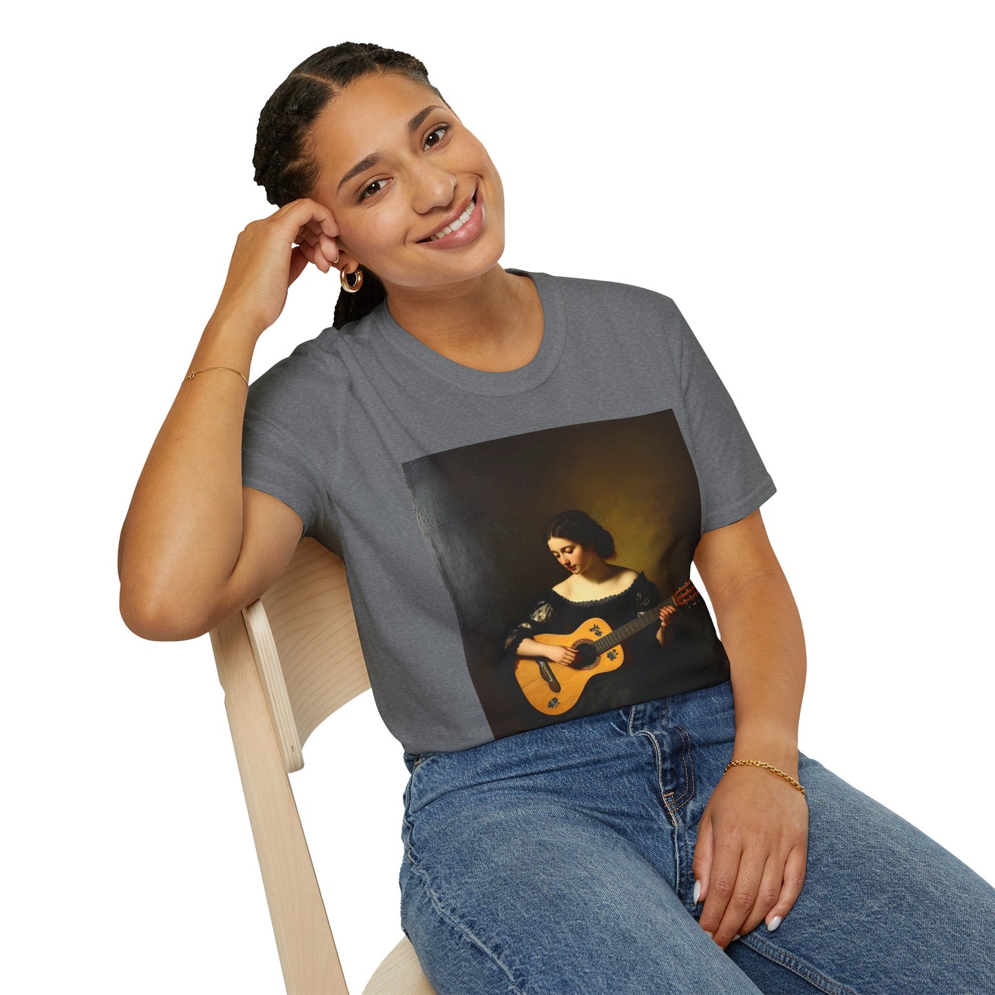 Artistic Guitarist Softstyle T-Shirt - Elegant Vintage Design