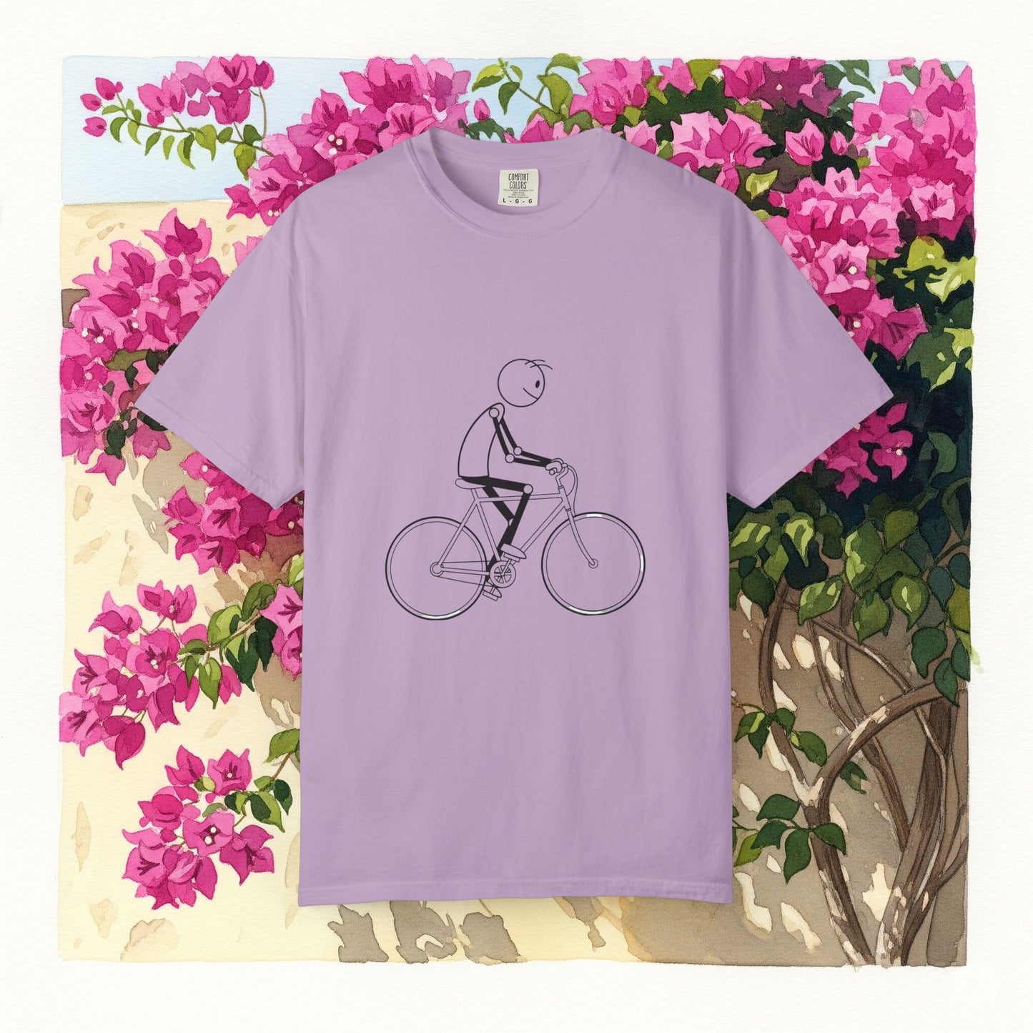 Unisex Bicycle Art Tee, Garment-Dyed T-Shirt for Cyclists, Casual Summer Wear, Gift for Bike Lovers, Eco-Friendly Fashion