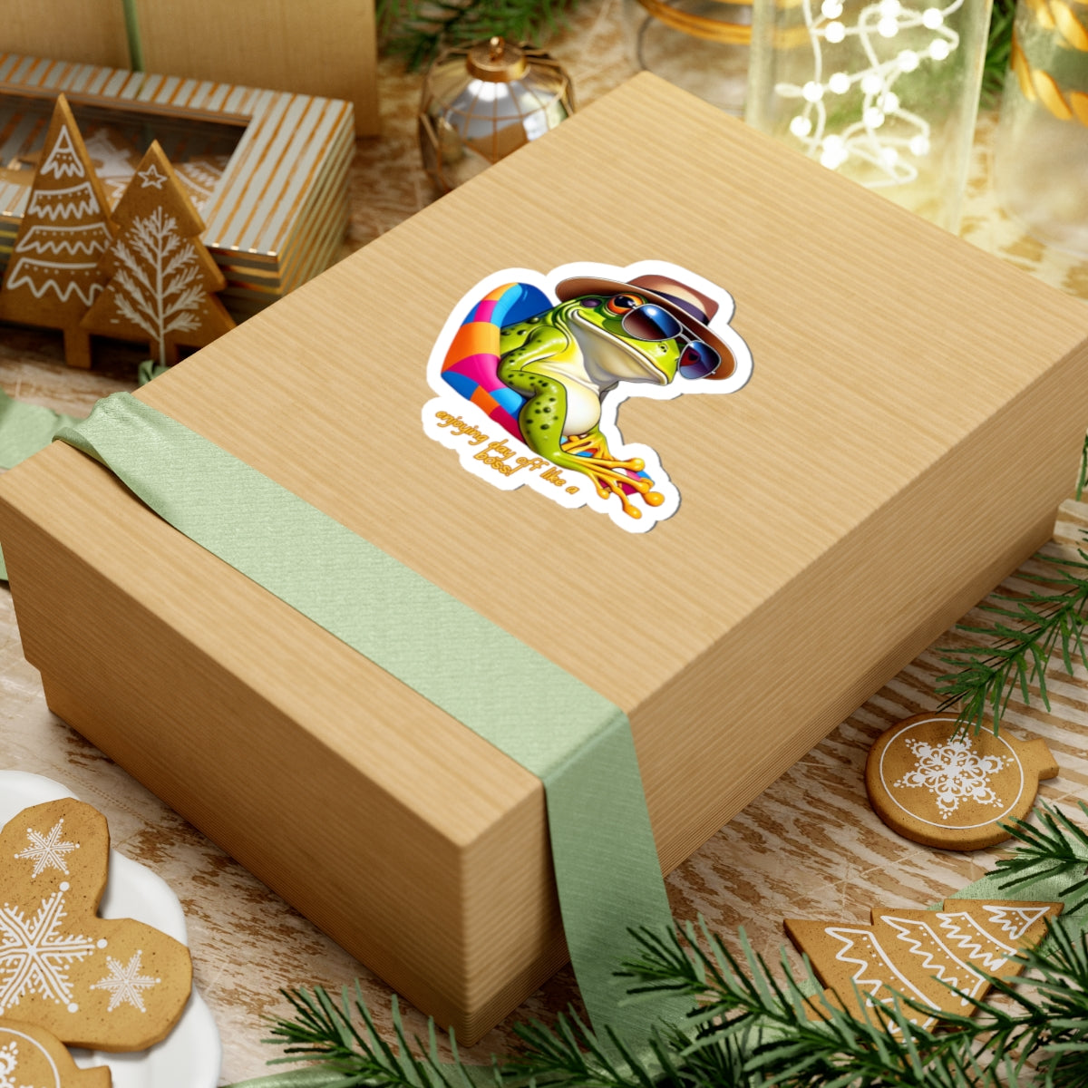 Sun-Soaked Frog Kiss-Cut Stickers - "Enjoying Day Off Like a Boss"