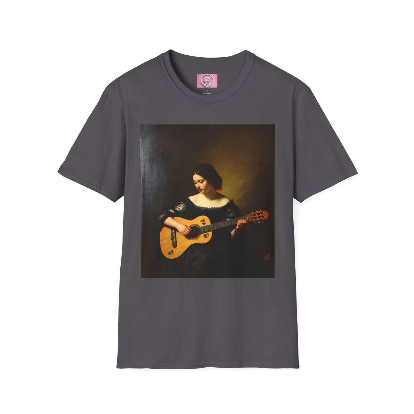 Artistic Guitarist Softstyle T-Shirt - Elegant Vintage Design