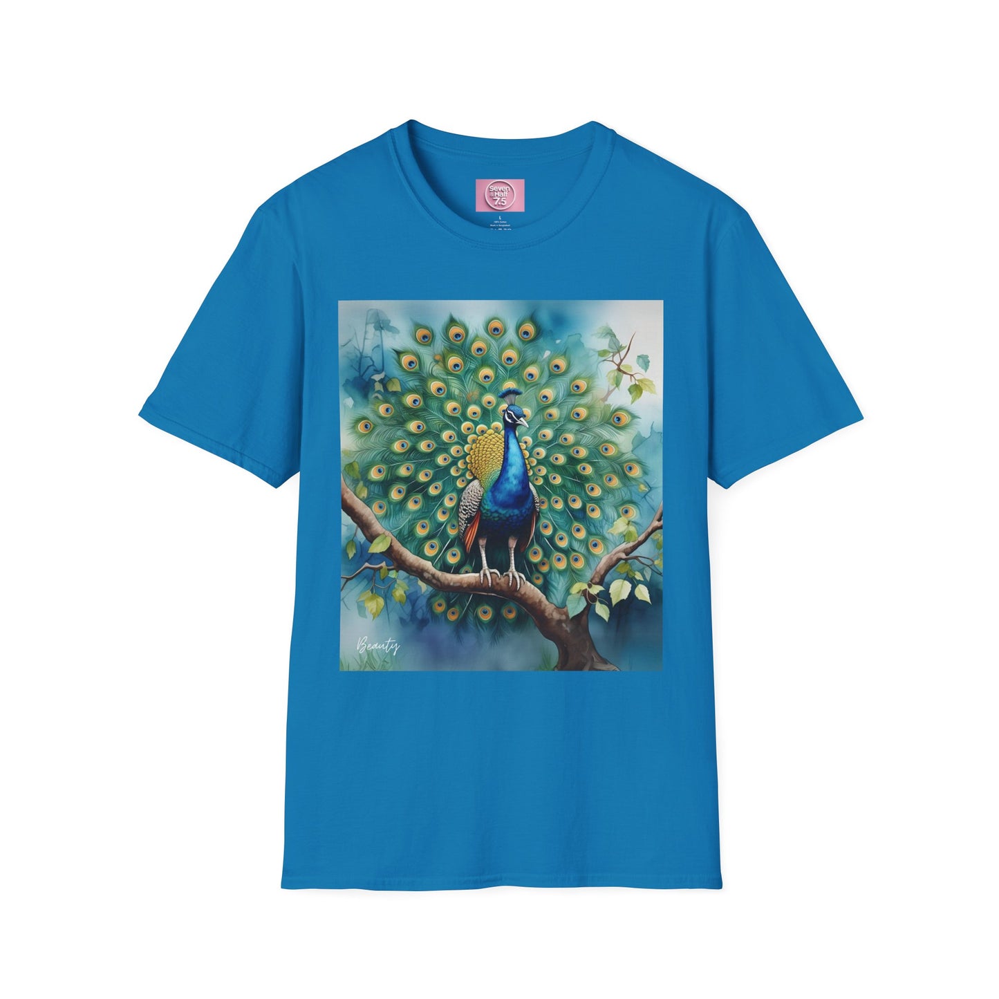 Colorful Peacock Unisex Softstyle T-Shirt - Vibrant Nature Art Tee