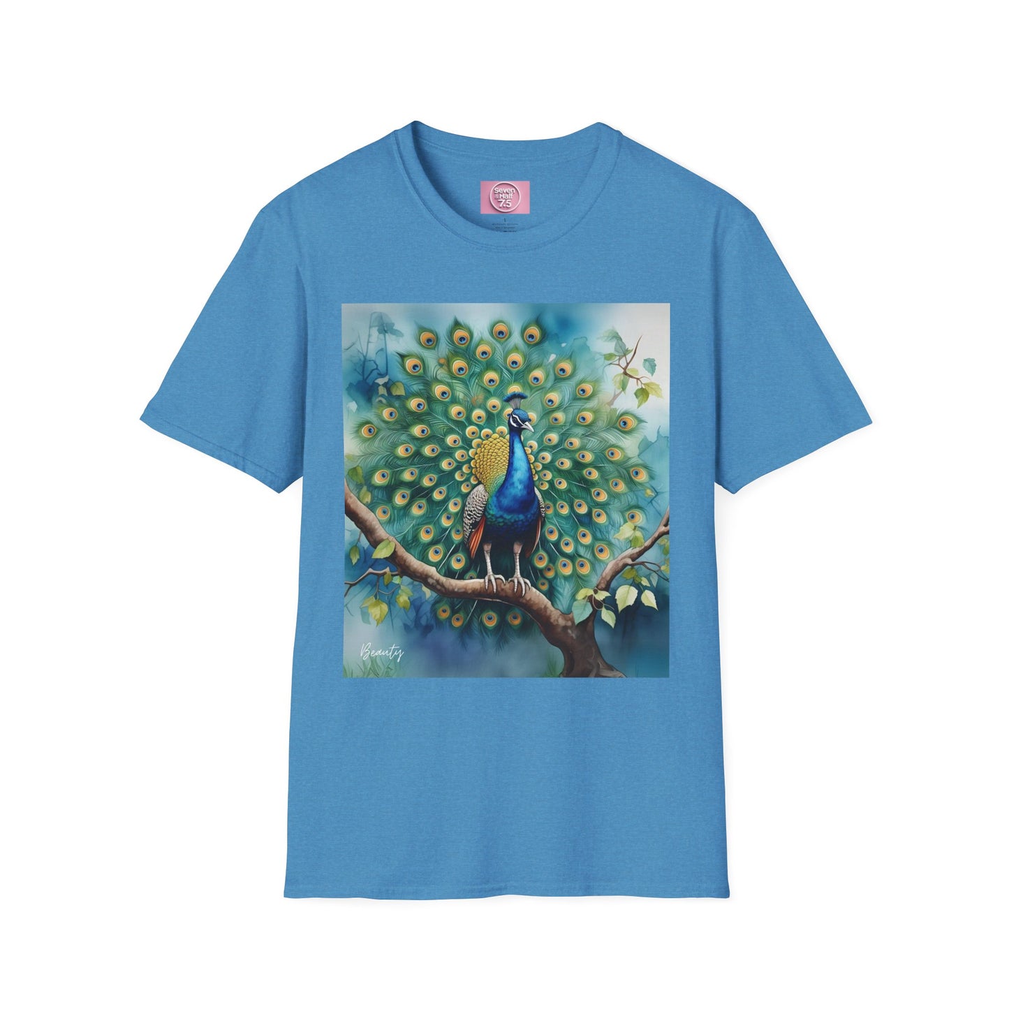 Colorful Peacock Unisex Softstyle T-Shirt - Vibrant Nature Art Tee