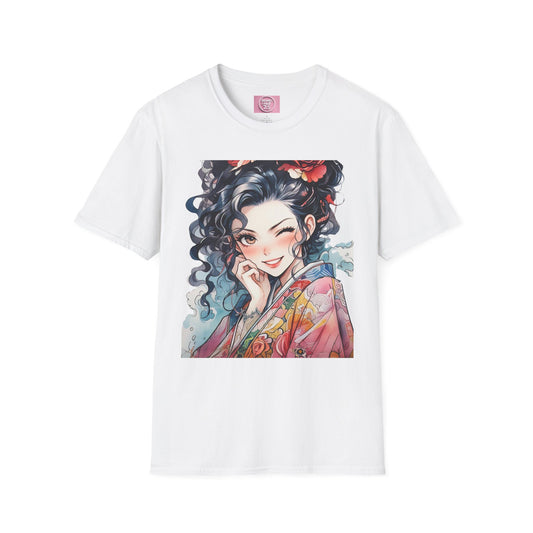 Stylish Unisex Softstyle T-Shirt - Charming Kimono Girl Design