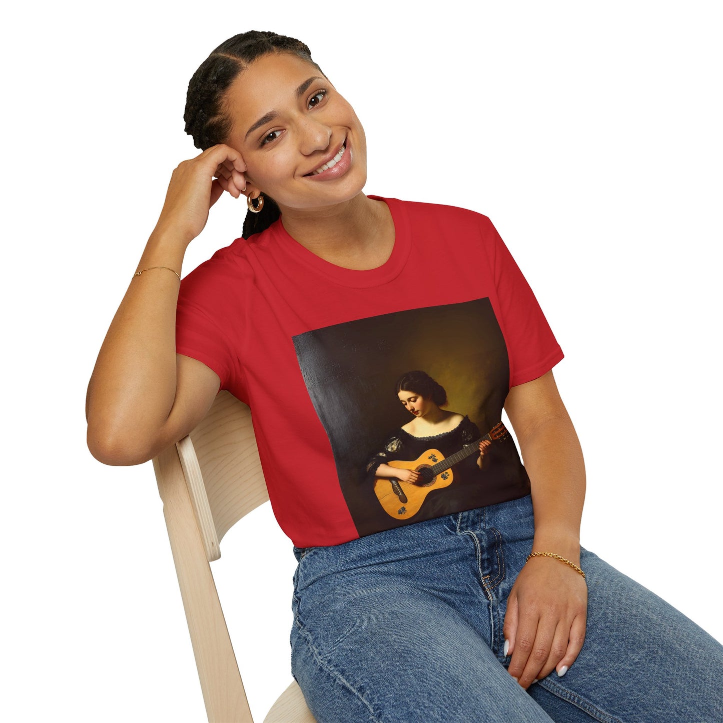 Artistic Guitarist Softstyle T-Shirt - Elegant Vintage Design