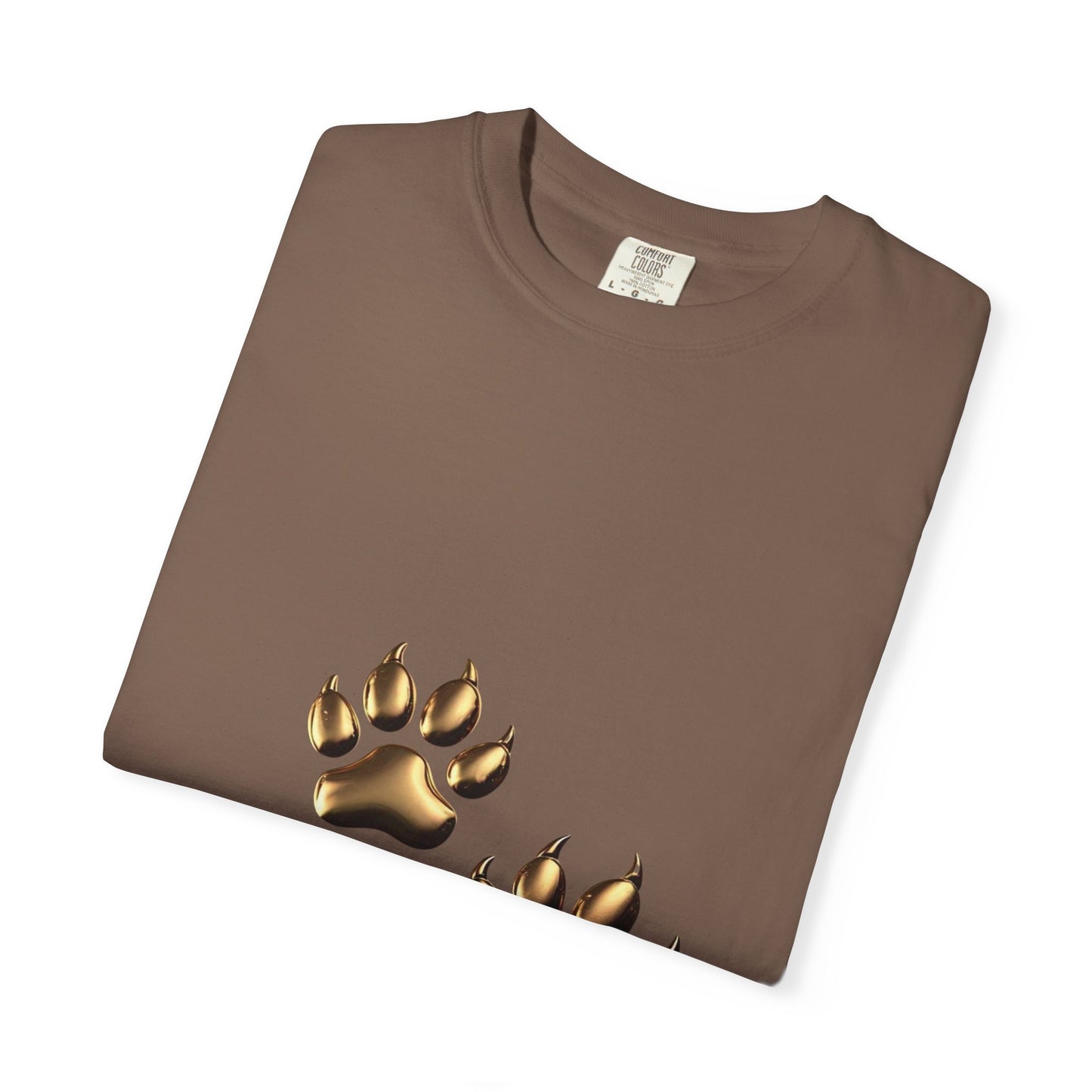 Stylish Unisex Garment-Dyed T-Shirt with Gold Paw Print Design - Perfect for Animal Lovers