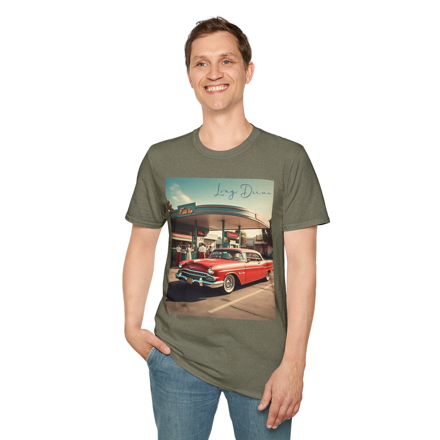 Retro Car Unisex Softstyle T-Shirt - Long Drive Graphic Tee