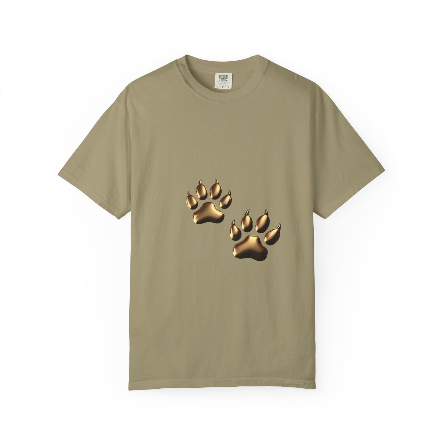 Stylish Unisex Garment-Dyed T-Shirt with Gold Paw Print Design - Perfect for Animal Lovers