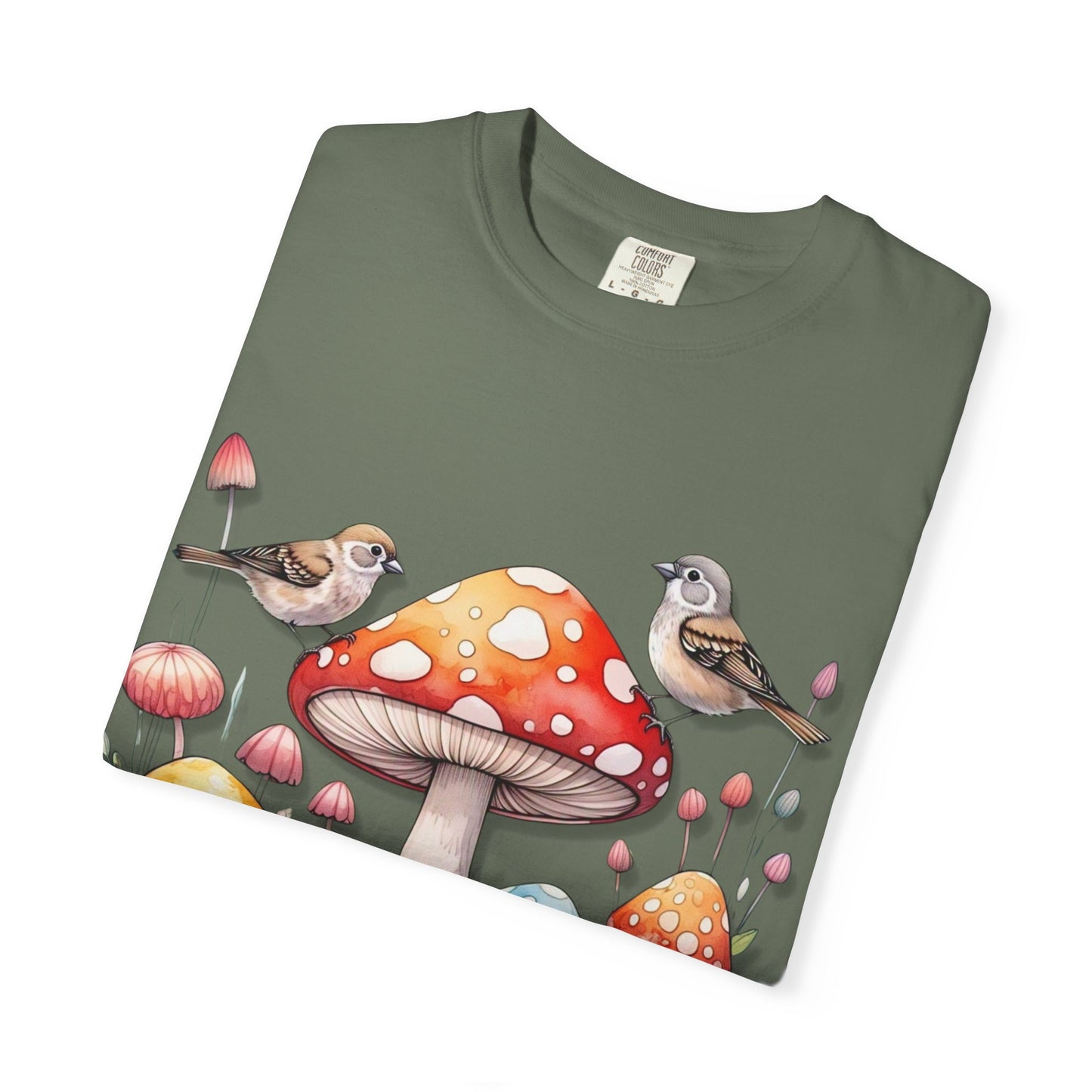 Whimsical Mushroom & Bird Unisex T-Shirt - Nature Lover's Tee