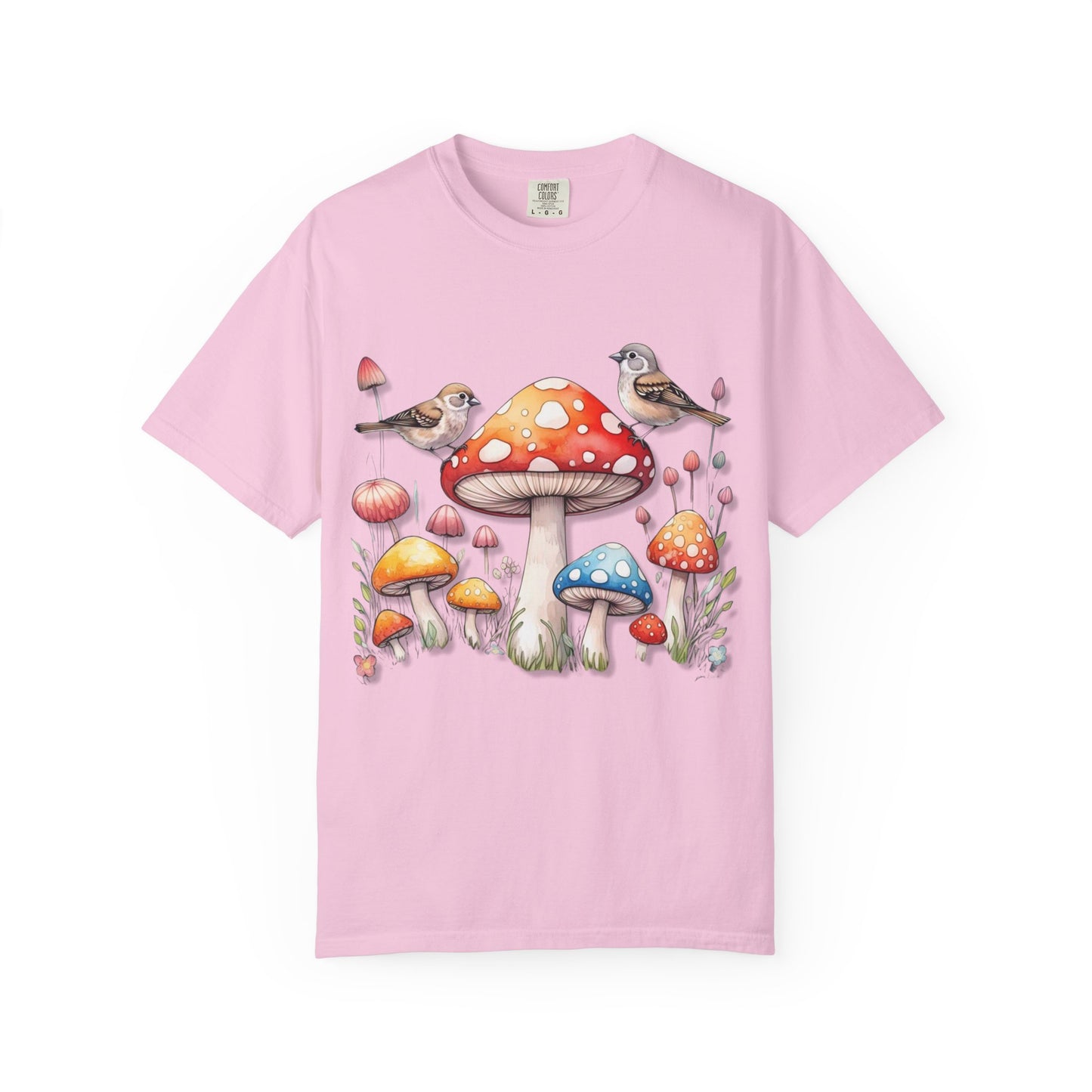 Whimsical Mushroom & Bird Unisex T-Shirt - Nature Lover's Tee