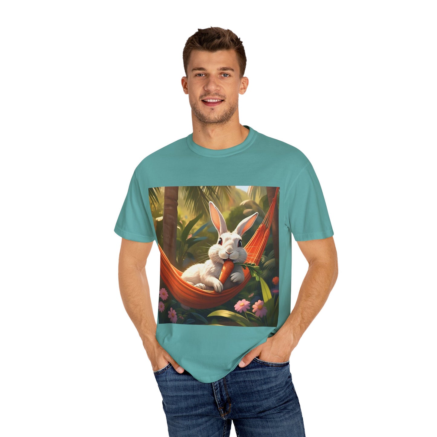 Relaxing Bunny T-Shirt - Unisex Garment-Dyed Tee for Nature Lovers