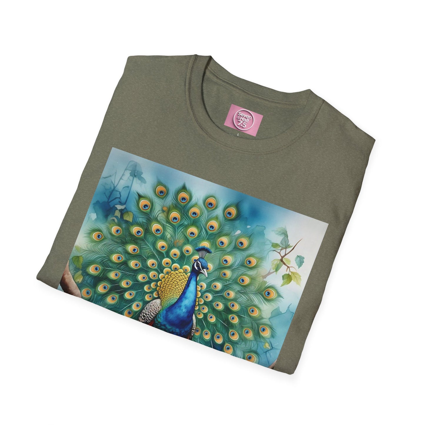 Colorful Peacock Unisex Softstyle T-Shirt - Vibrant Nature Art Tee