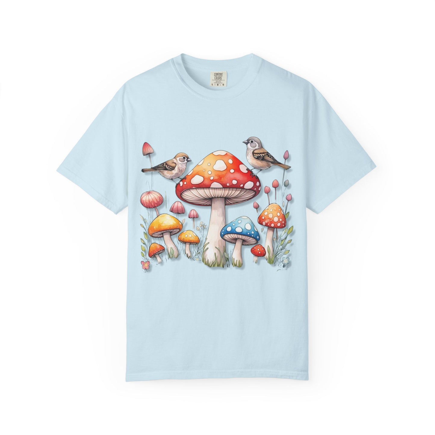 Whimsical Mushroom & Bird Unisex T-Shirt - Nature Lover's Tee