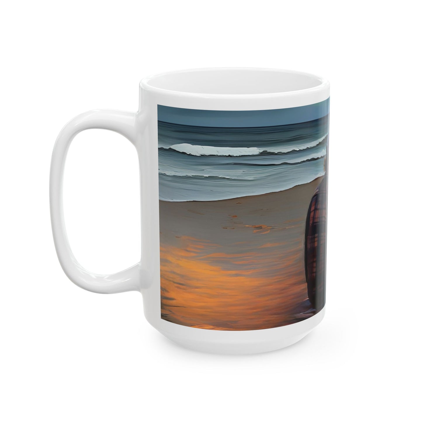 Beach Campfire Ceramic Mug - Cozy Vibes for Ocean Lovers