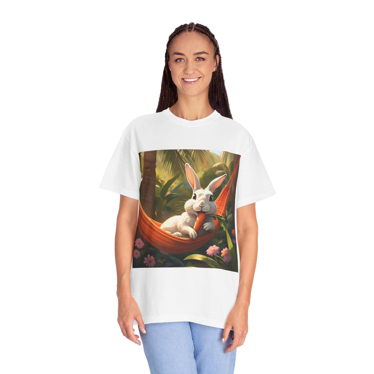 Relaxing Bunny T-Shirt - Unisex Garment-Dyed Tee for Nature Lovers