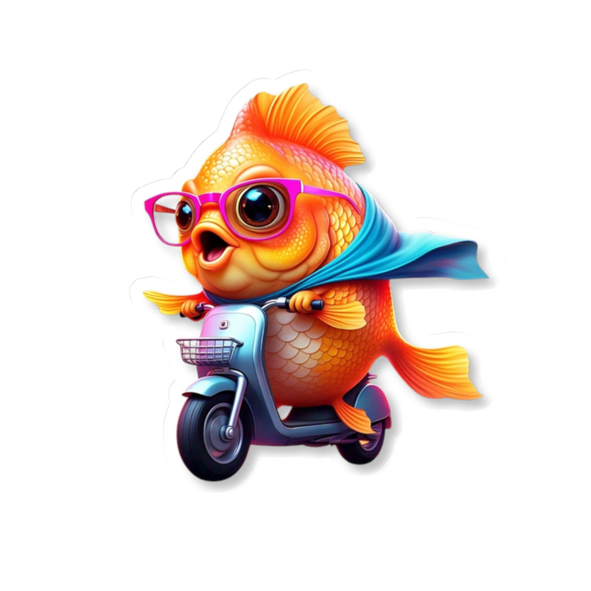 Whimsical Goldfish Scooter Stickers | Fun Vinyl Decals for Laptops & Water Bottles