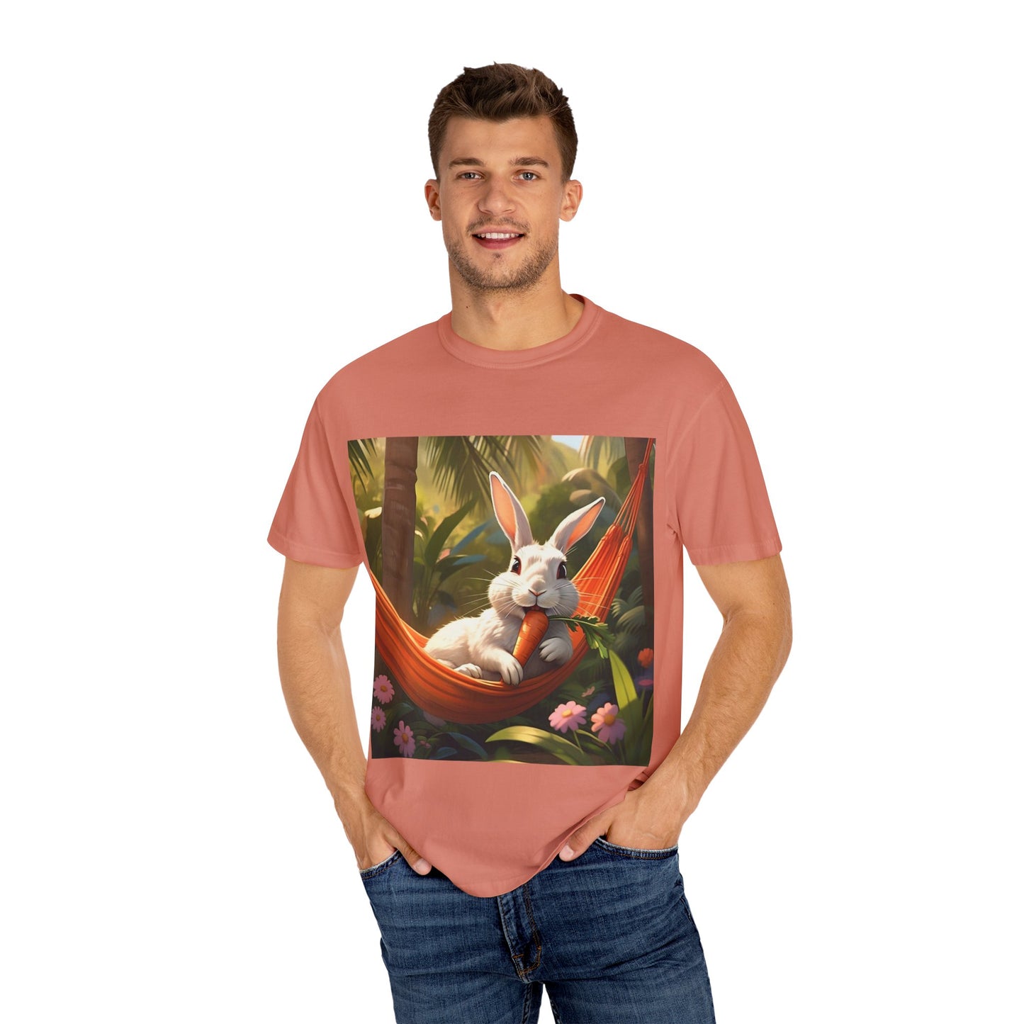 Relaxing Bunny T-Shirt - Unisex Garment-Dyed Tee for Nature Lovers