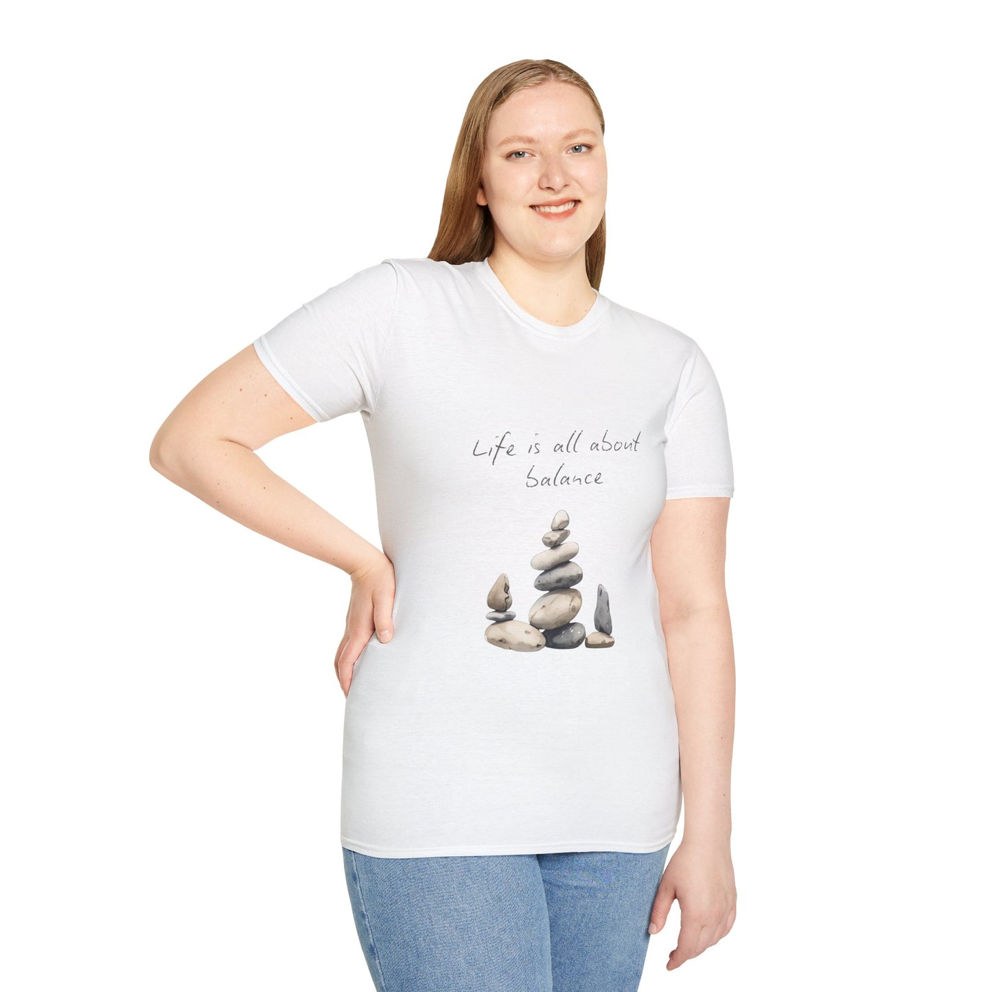 Unisex Softstyle T-Shirt - "Life is all about Balance" Design - Perfect for Mindfulness and Relaxation