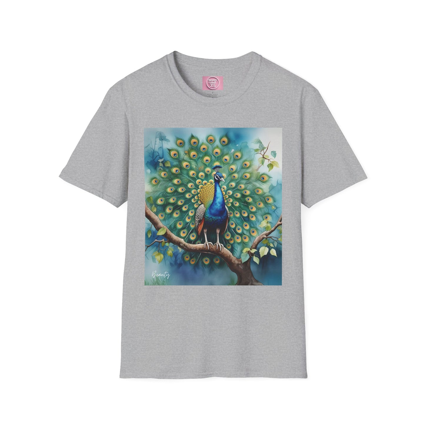 Colorful Peacock Unisex Softstyle T-Shirt - Vibrant Nature Art Tee