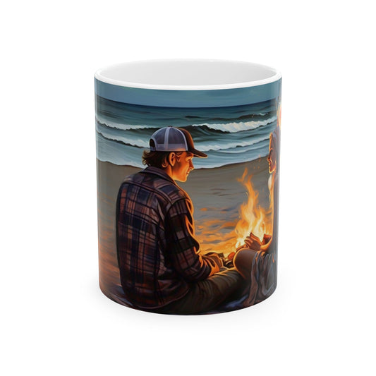 Beach Campfire Ceramic Mug - Cozy Vibes for Ocean Lovers