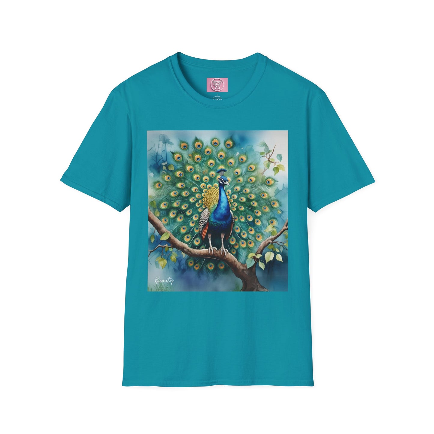Colorful Peacock Unisex Softstyle T-Shirt - Vibrant Nature Art Tee