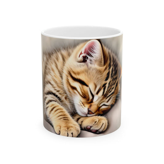 Cute Sleeping Cat Ceramic Mug - Cozy Cat Lover Gift (11oz, 15oz)