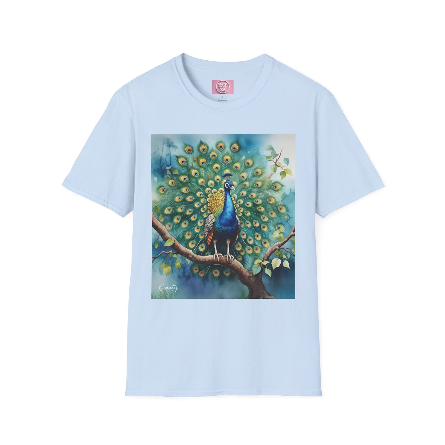 Colorful Peacock Unisex Softstyle T-Shirt - Vibrant Nature Art Tee
