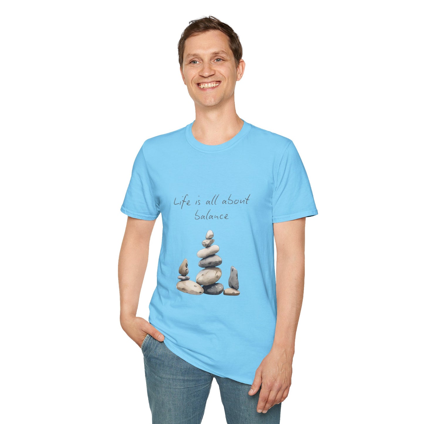 Unisex Softstyle T-Shirt - "Life is all about Balance" Design - Perfect for Mindfulness and Relaxation