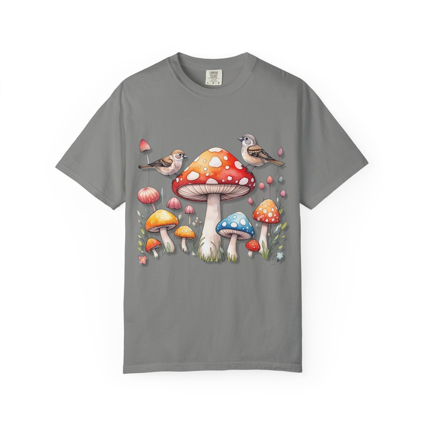 Whimsical Mushroom & Bird Unisex T-Shirt - Nature Lover's Tee