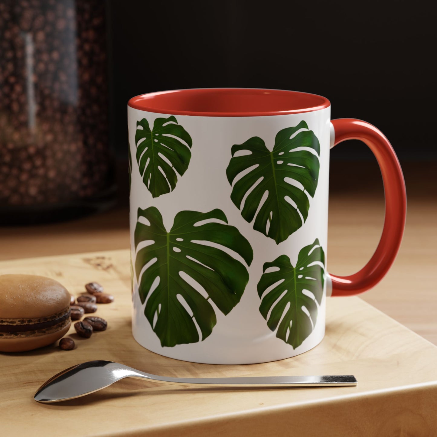 Tropical Monstera Accent Coffee Mug - Green Leaf Design, Plant Lover Gift, Home Decor, Kitchen Essentials, Nature Inspired