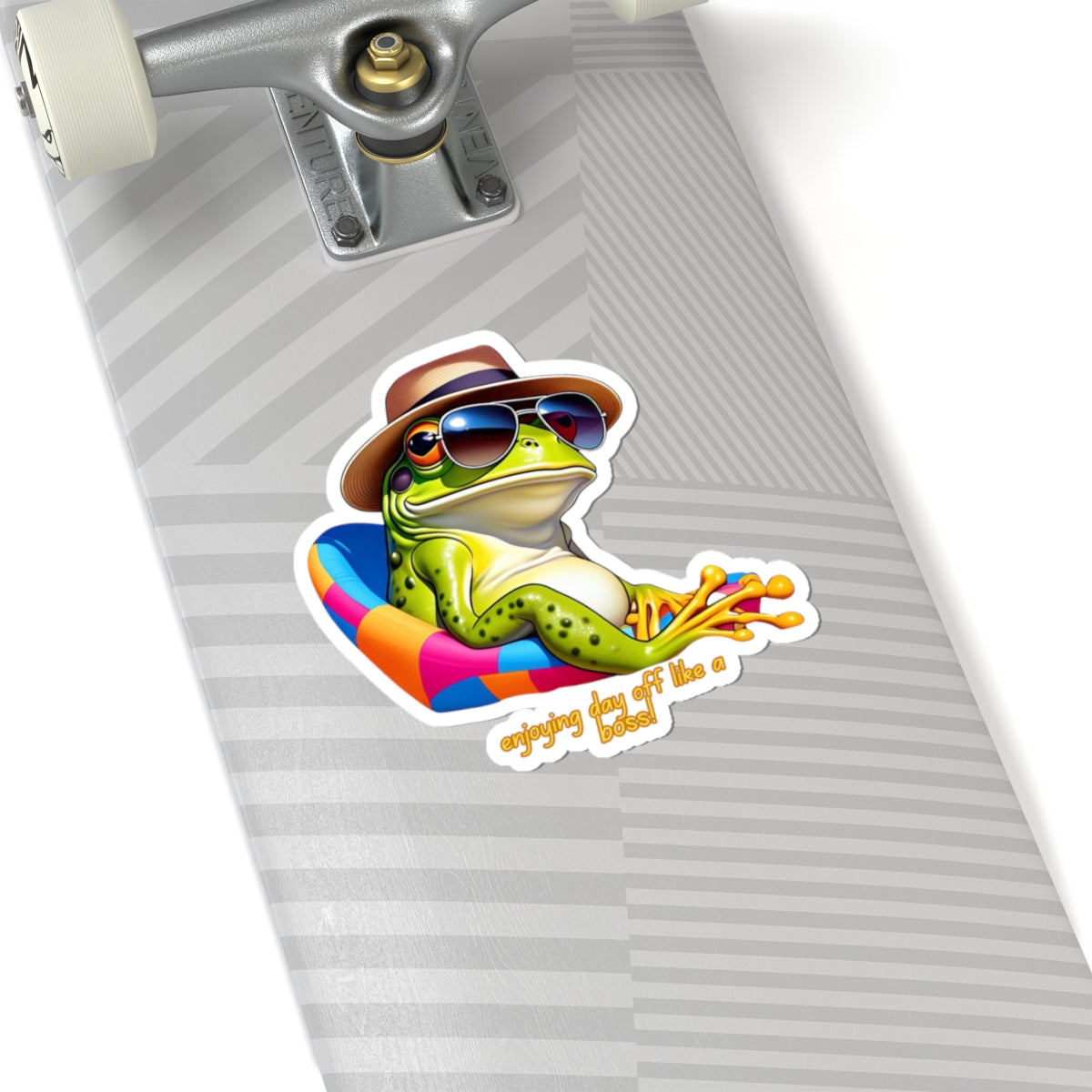 Sun-Soaked Frog Kiss-Cut Stickers - "Enjoying Day Off Like a Boss"