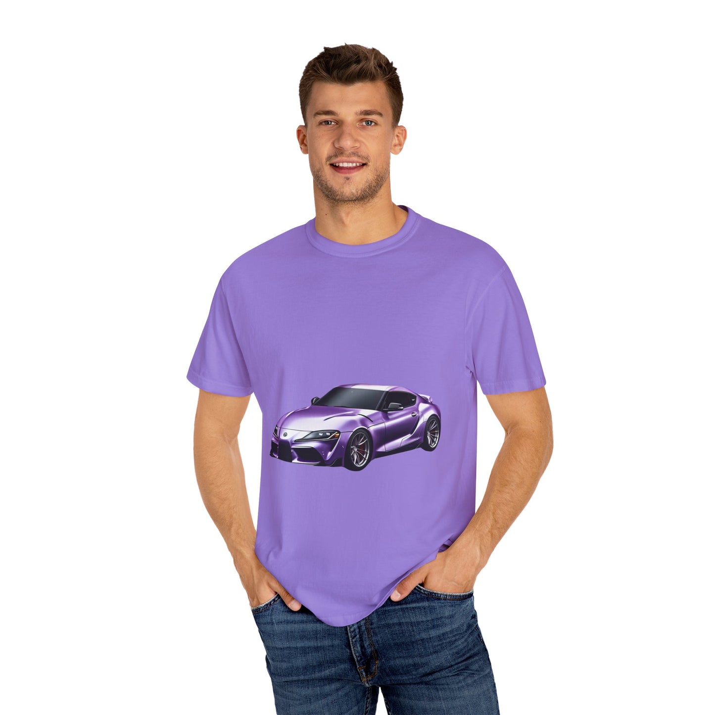 Purple Sports Car T-Shirt | Unisex Garment-Dyed Tee for Car Enthusiasts