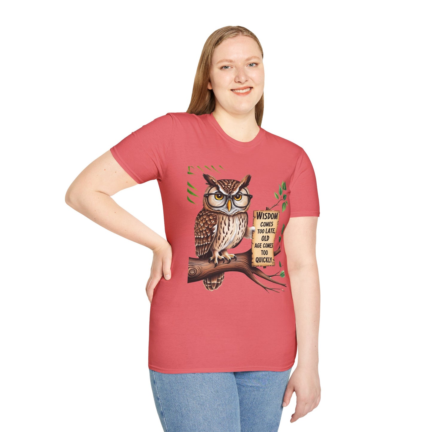 Wisdom Owl Unisex Softstyle T-Shirt - Inspirational Nature Tee