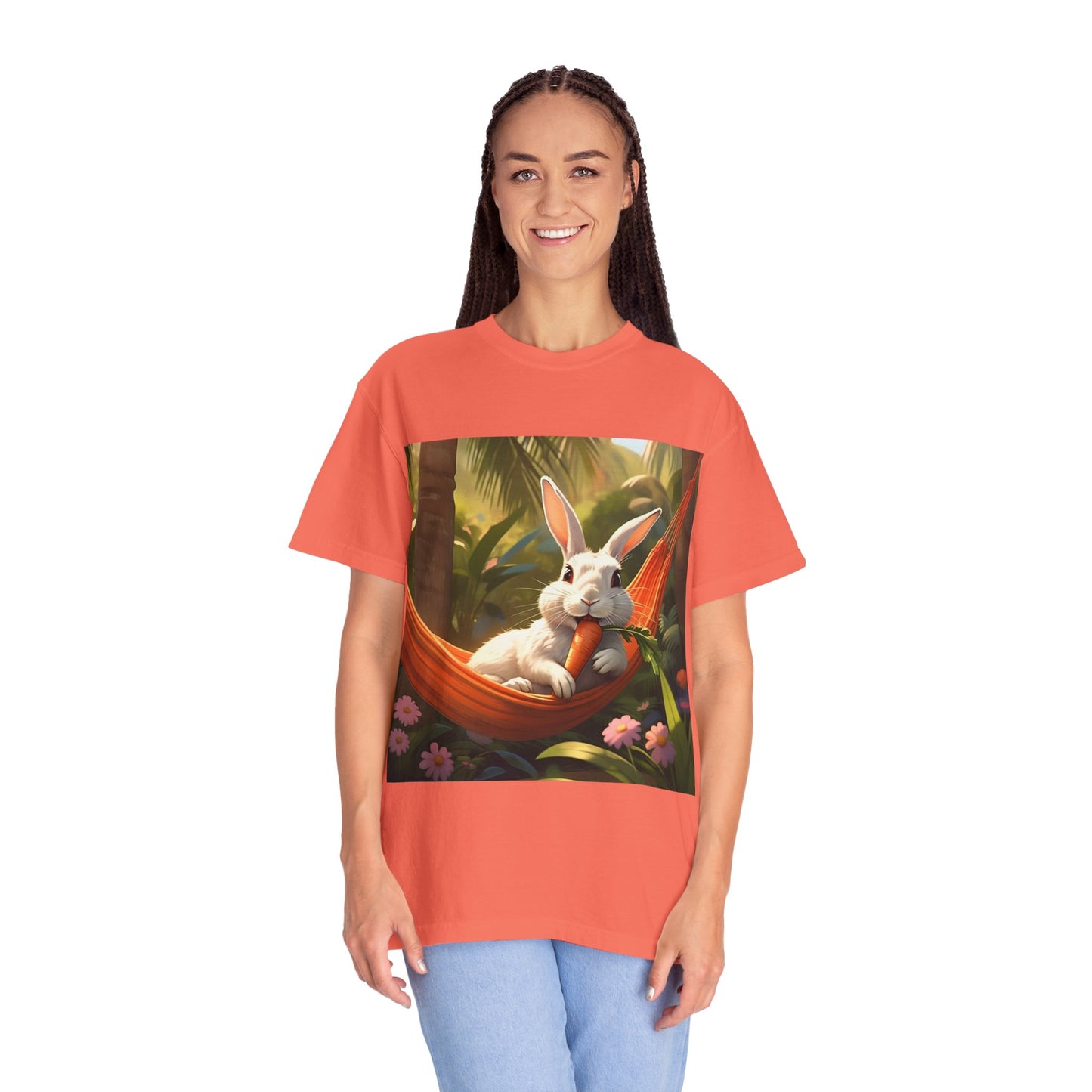 Relaxing Bunny T-Shirt - Unisex Garment-Dyed Tee for Nature Lovers