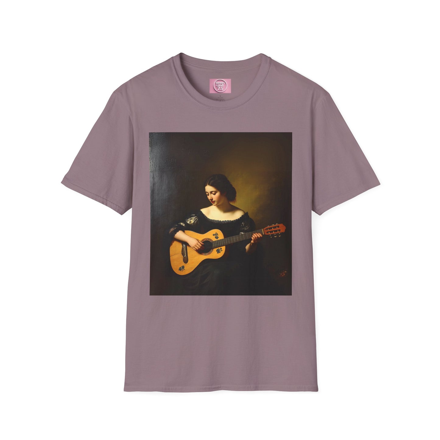 Artistic Guitarist Softstyle T-Shirt - Elegant Vintage Design