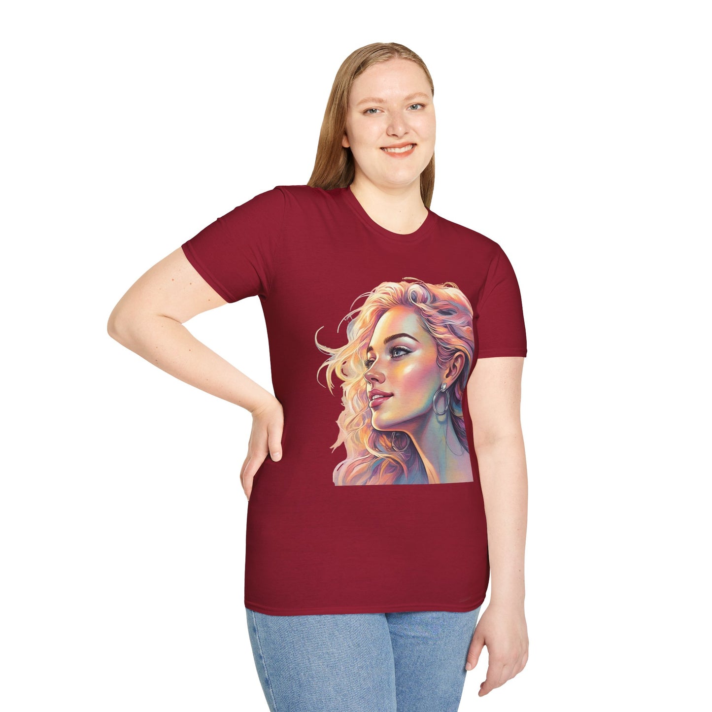 Artistic Women's Portrait T-Shirt - Women's Softstyle Tee for Creative Souls