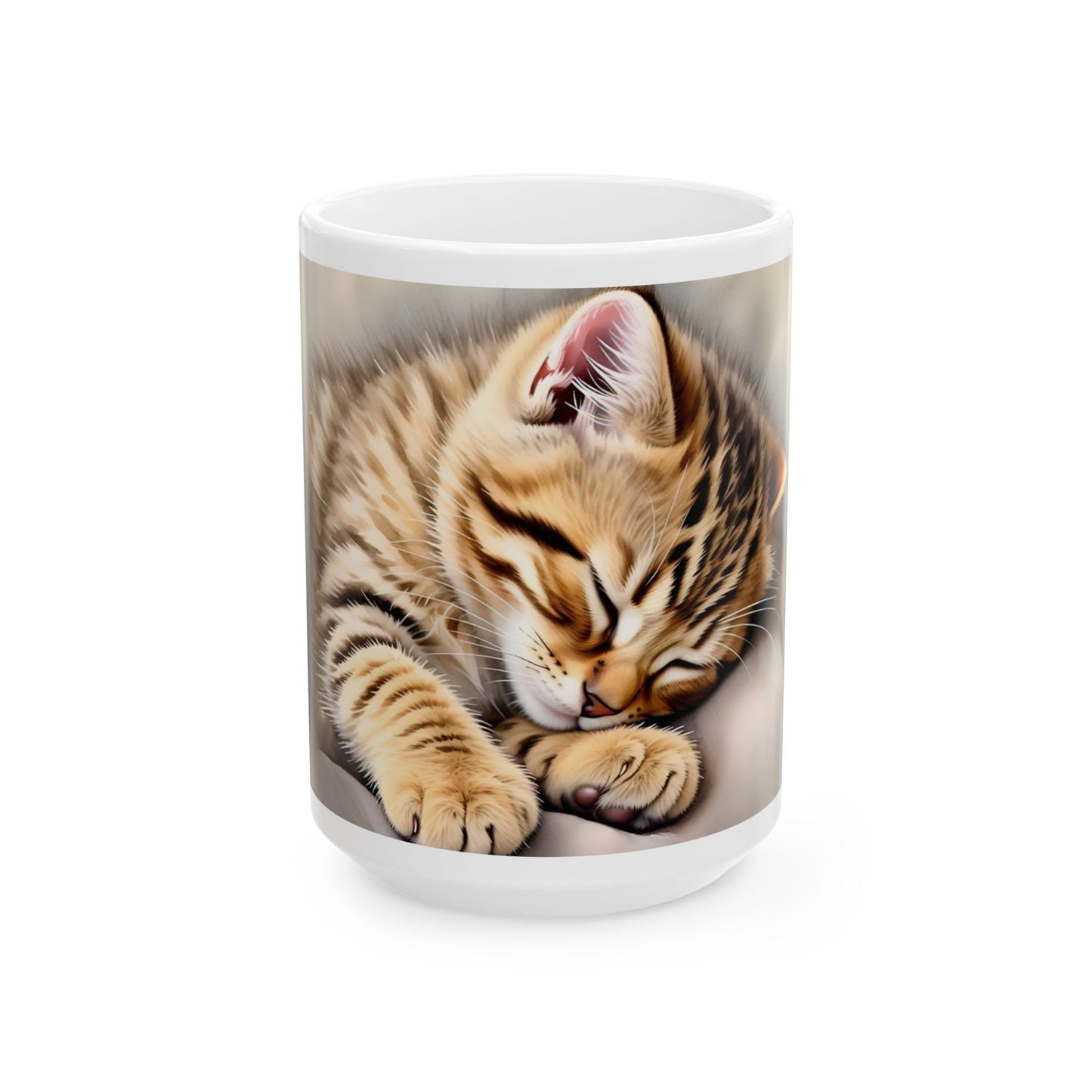 Cute Sleeping Cat Ceramic Mug - Cozy Cat Lover Gift (11oz, 15oz)