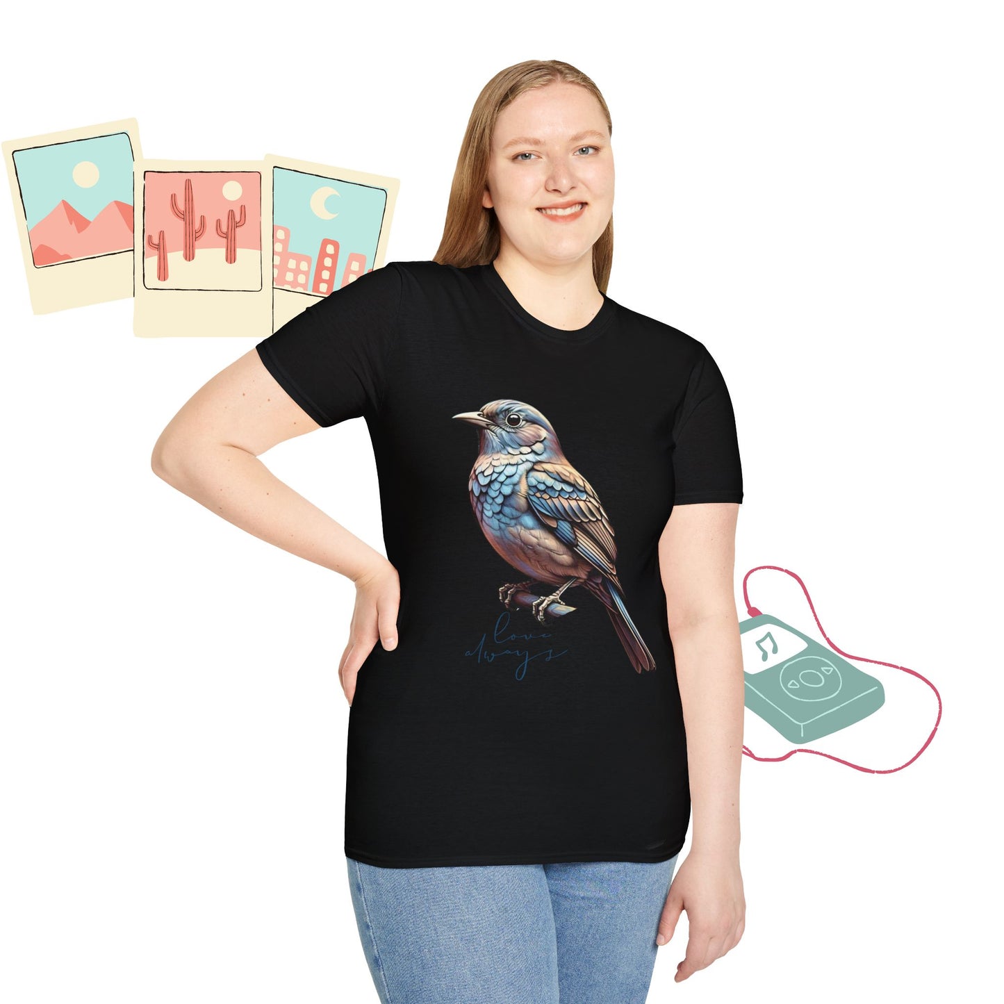 Nature-Inspired Bird Graphic T-Shirt for Soft Comfort