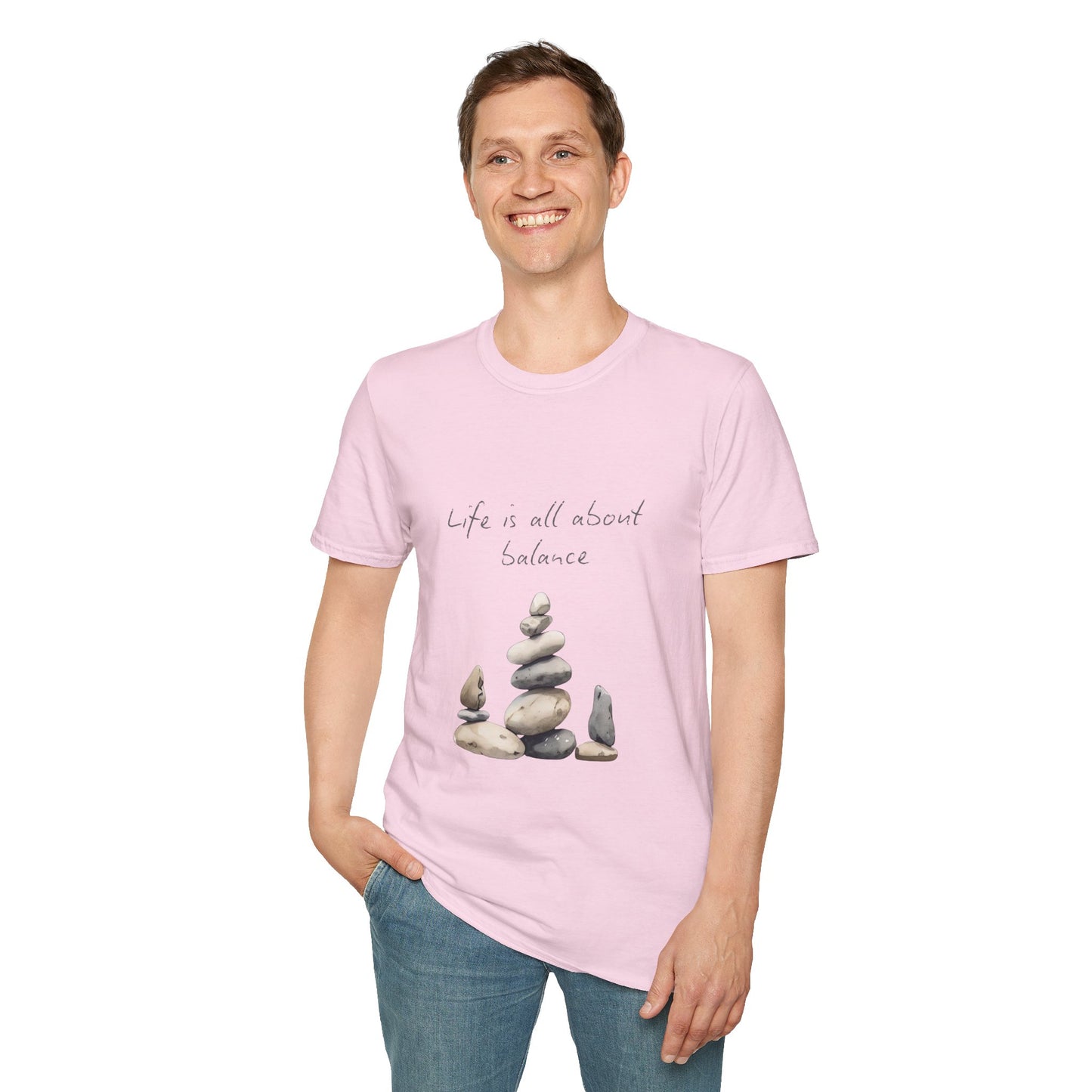Unisex Softstyle T-Shirt - "Life is all about Balance" Design - Perfect for Mindfulness and Relaxation