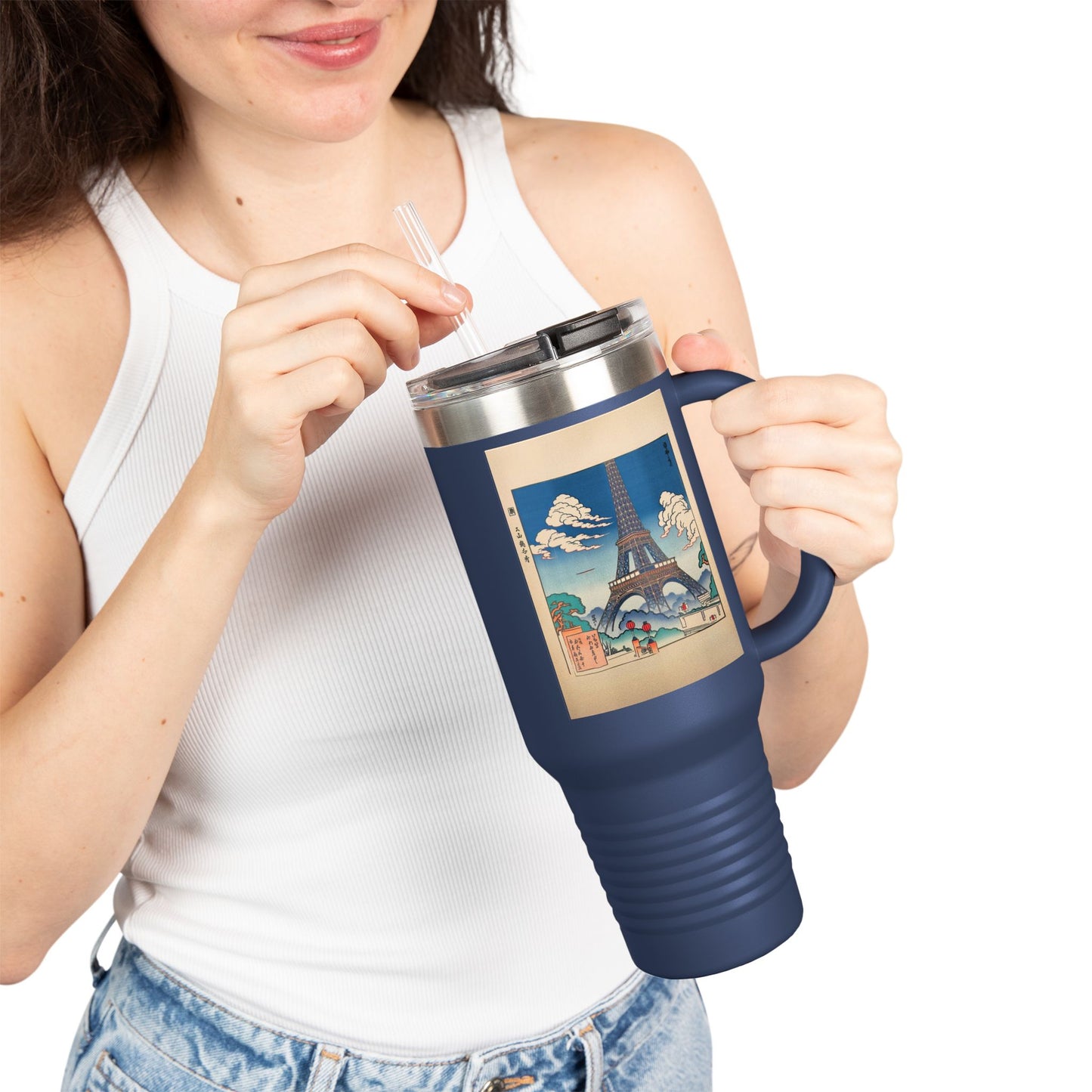 Vintage-Inspired Insulated Travel Mug - 40oz with Iconic Landmarks