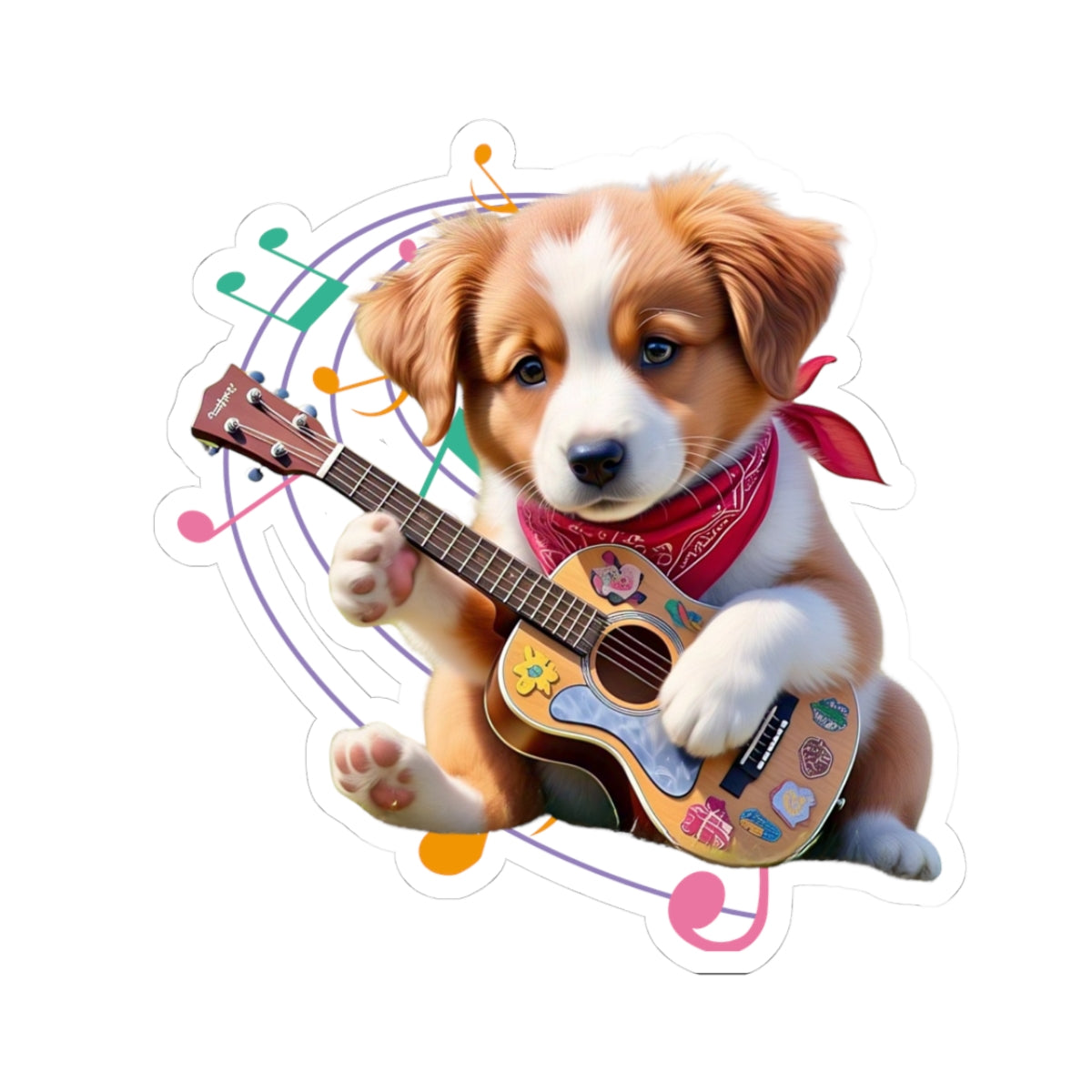 Cute Puppy Guitarist Kiss-Cut Stickers - Perfect for Pet Lovers and Music Fans