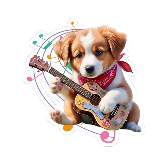 Cute Puppy Guitarist Kiss-Cut Stickers - Perfect for Pet Lovers and Music Fans