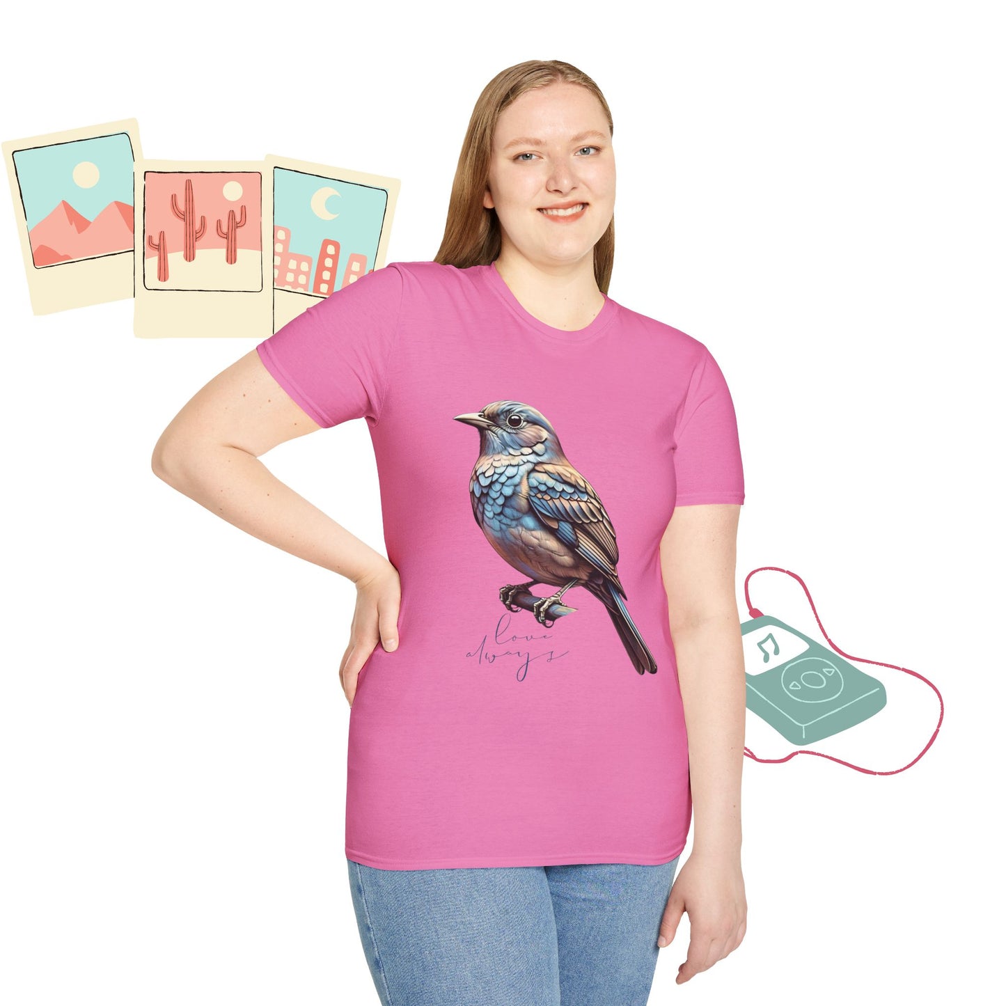Nature-Inspired Bird Graphic T-Shirt for Soft Comfort