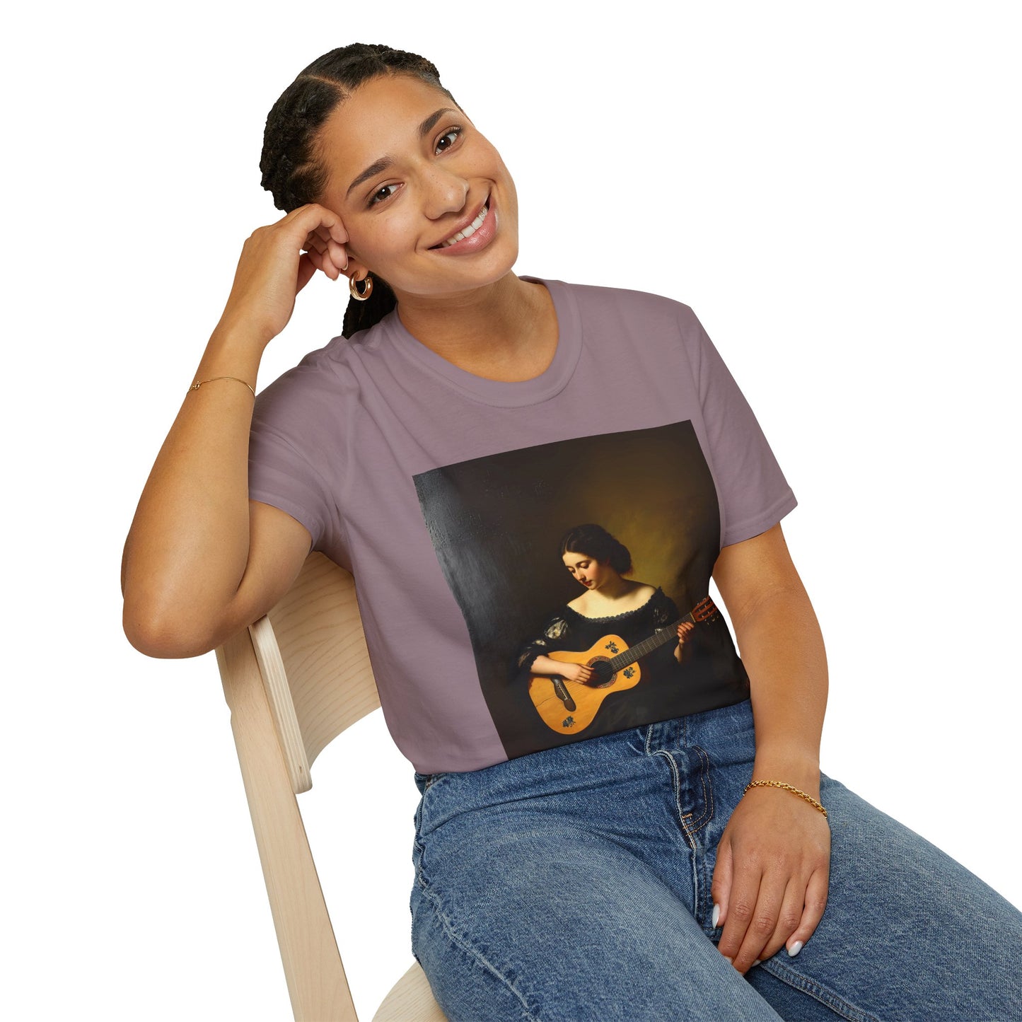Artistic Guitarist Softstyle T-Shirt - Elegant Vintage Design